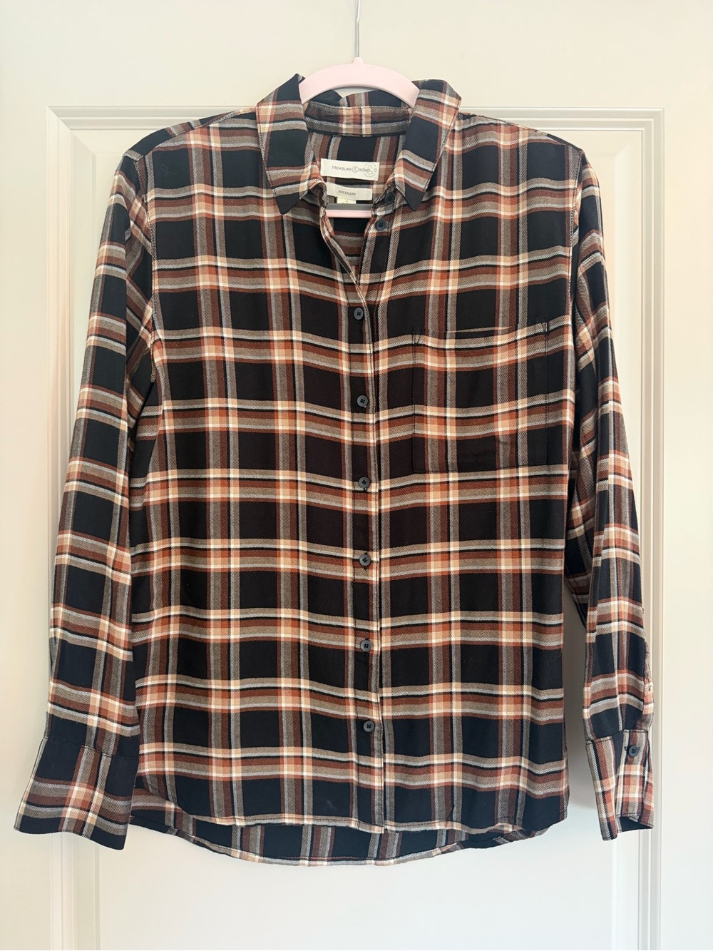 Treasure & Bond Boyfriend Plaid Button-Down Shirt